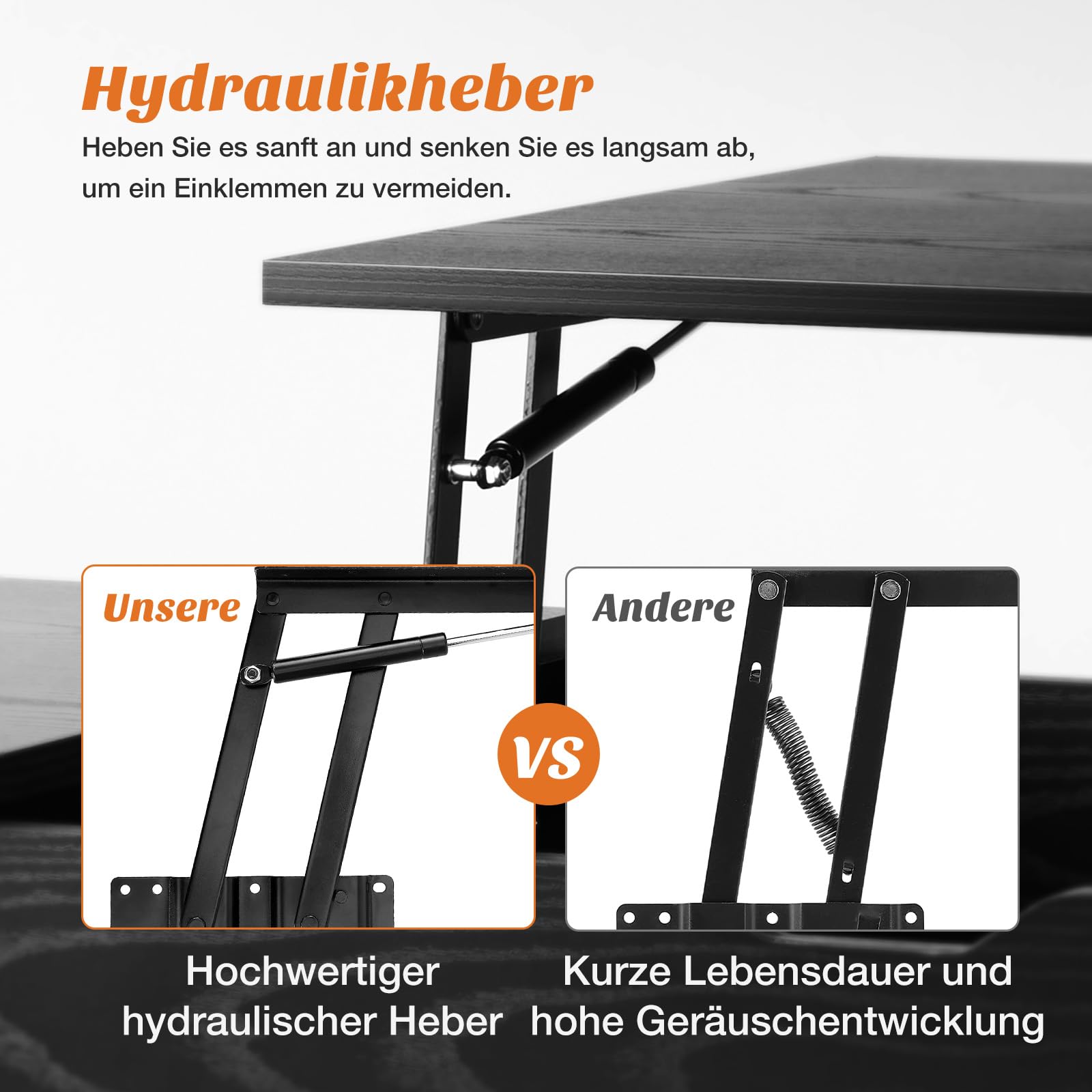 Sweetcrispy Couchtisch Höhenverstellbar, Tisch Wohnzimmertisch, offener und versteckter Stauraum Couchtisch, Sofatisch Beistelltisch, 100 x 50 cm Sofatisch aus Holz für Wohnzimmer, Schwarz