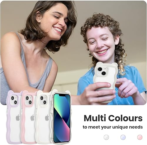 Miniatura 7 de ZCDAYE Funda compatible con iPhone 13, bonito diseño de orejas de oso 3D kawaii, funda transparente rizada y ondulada para mujeres y niñas, funda de