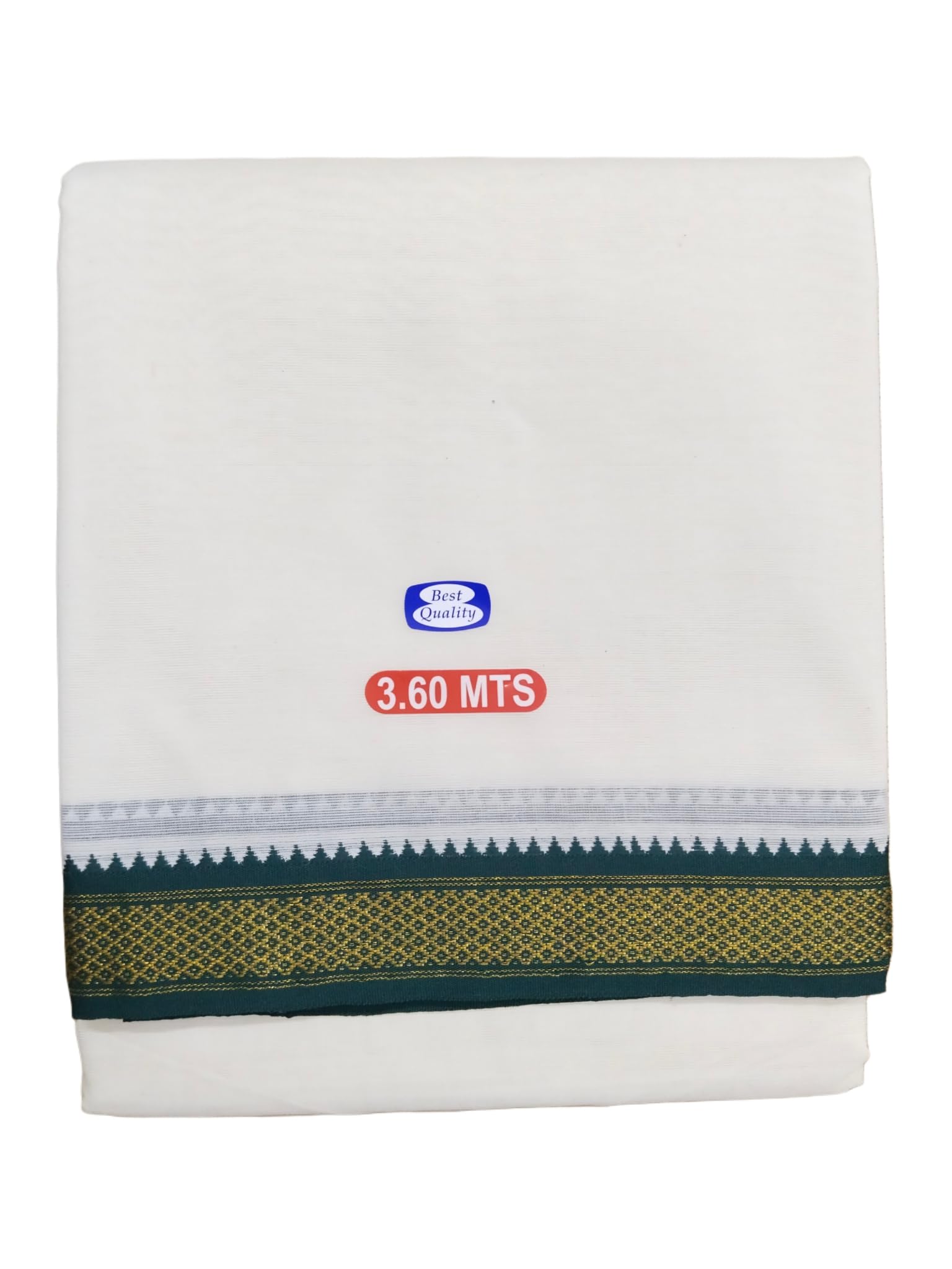 sri raajam textiles Traditional Mens Pure Cotton 5 Mayilkan Double Dhoti, 8 Yard Size, Green & Maroon-Gold Zari Border, Cream Off White Colour,3.65 Metres Size Double Layer Dhoti-picture-36