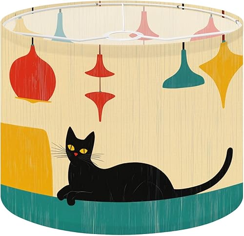Miniatura 10 de Drum Lampshade Mid Century Black Cat Starry Lights Retro Style Medium Lamp Shade Replacement Linen Fabric Lampshades for Bedside Table Lamp Floor