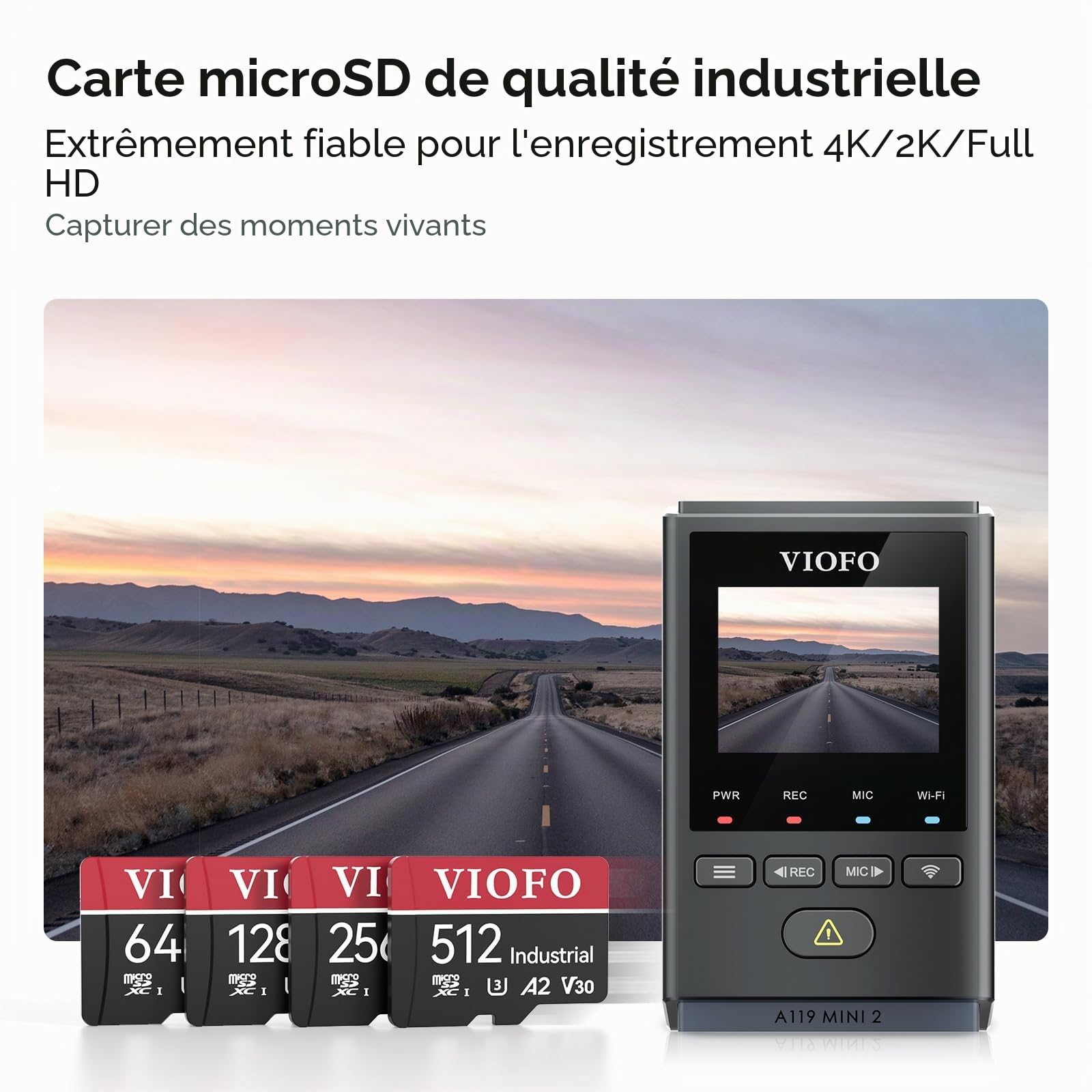 VIOFO Carte mémoire 256 Go haute vitesse avec adaptateur U3 compatible avec caméra embarquée 4K WiFi