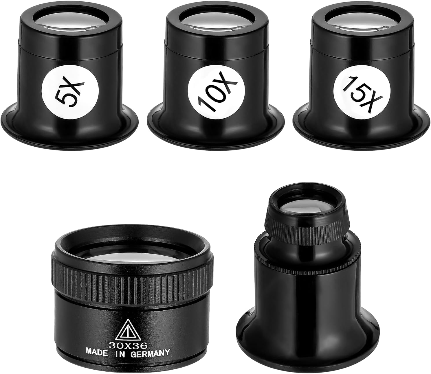 5 Pcs Jewelers Loupe with 30 x 36 mm Lens, Portable Magnifying Glass Eye Loops Magnifier Watch Jewelry Experimental Repair Tool for Textile Optical Circuit Coins, 5X 10X 15X 20X