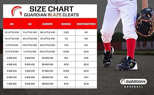 Miniatura 5 de Guardian Baseball Tacos de béisbol para niños y niñas, talla 12 para niños pequeños a 7 niños grandes