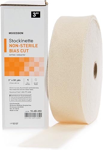 McKesson Stockinette - Vendaje de algodón, de una sola capa, no estéril, corte al bies, tamaño 3, 3 pulgadas x 50 yardas, 1 unidad, 1 paquete