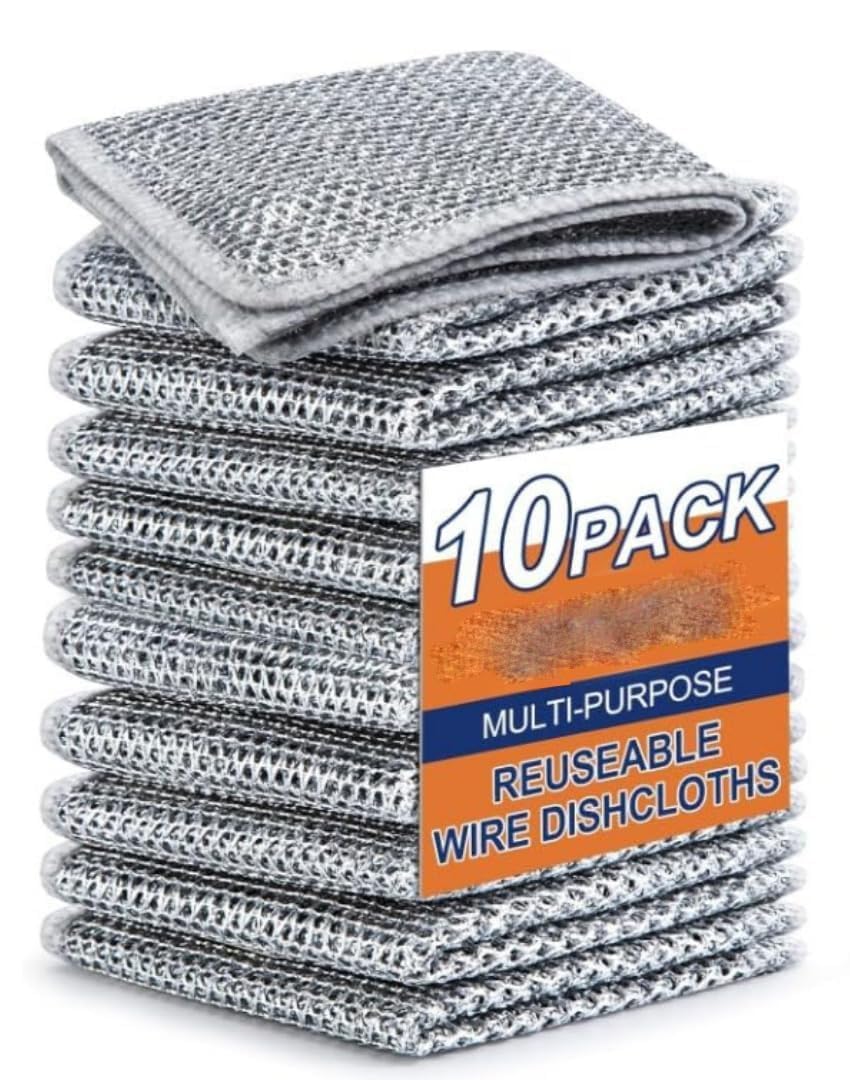 AMENDAS Multipurpose Reusable Wire Dishwashing Rags for Wet and Dry Stainless Steel Scrubber Non-Scratch Dish Wash Cloth for Kitchen (Pack of 10) (B0CYCNSZVH) Amazon Price History, Amazon Price Tracker