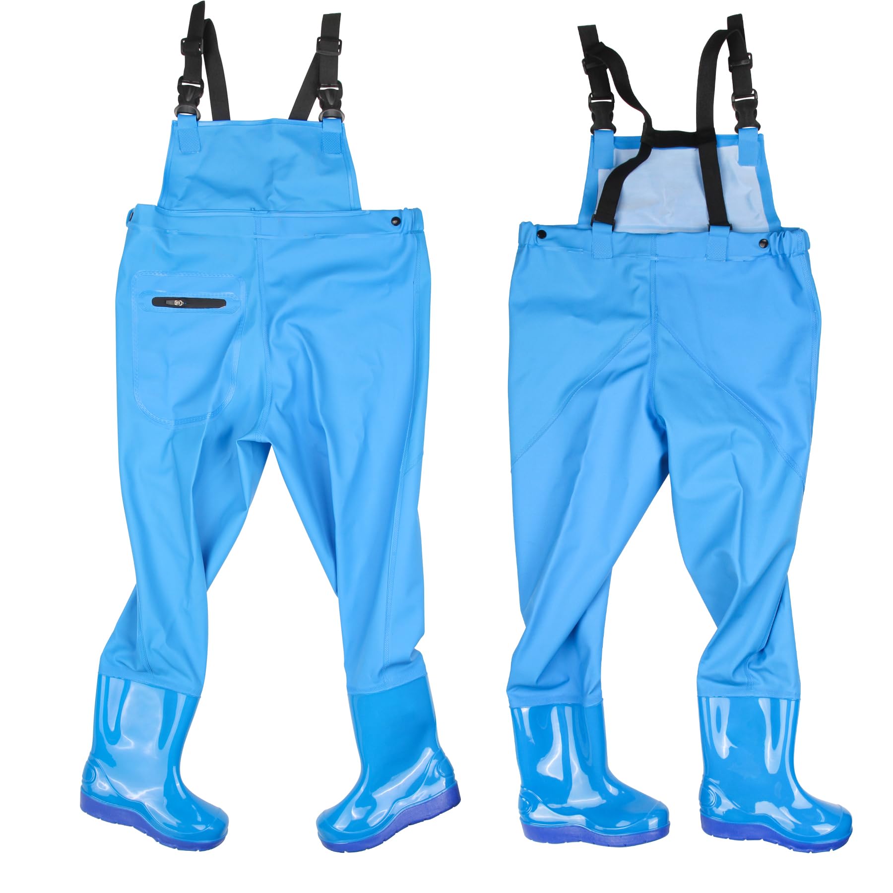 VicBre Kinder-Wathose für Jungen und Mädchen, Reißverschlusstasche,Verstellbare Träger,Rückenschnalle Design,Wasserdichte Regenhose mit Stiefeln, Wathose für Jugendliche