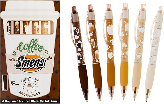 Set de 6 bolígrafos gel aroma café tinta negra miniatura 6