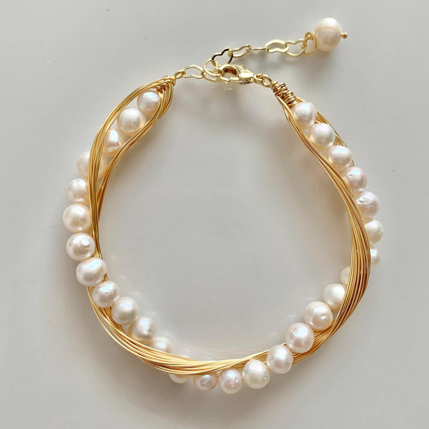 Handcrafted Natural Freshwater Baroque Pearl Bracelet,Winding Design,Opening Adjustable,14k Gold Plated Material - Image 3