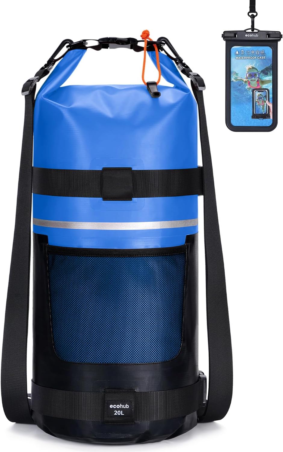 ECOHUB Waterproof Dry Bag for Women Men, 5L/10L/20L Roll Top Lightweight Dry Storage Bag Backpack for Travel Kayaking Hiking Floating with Waterproof Phone Case