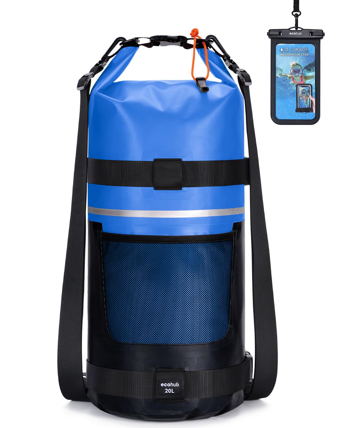 ECOHUB Waterproof Dry Bag for Women Men, 5L/10L/20L Roll Top Lightweight Dry Storage Bag Backpack for Travel Kayaking Hiking Floating with Waterproof