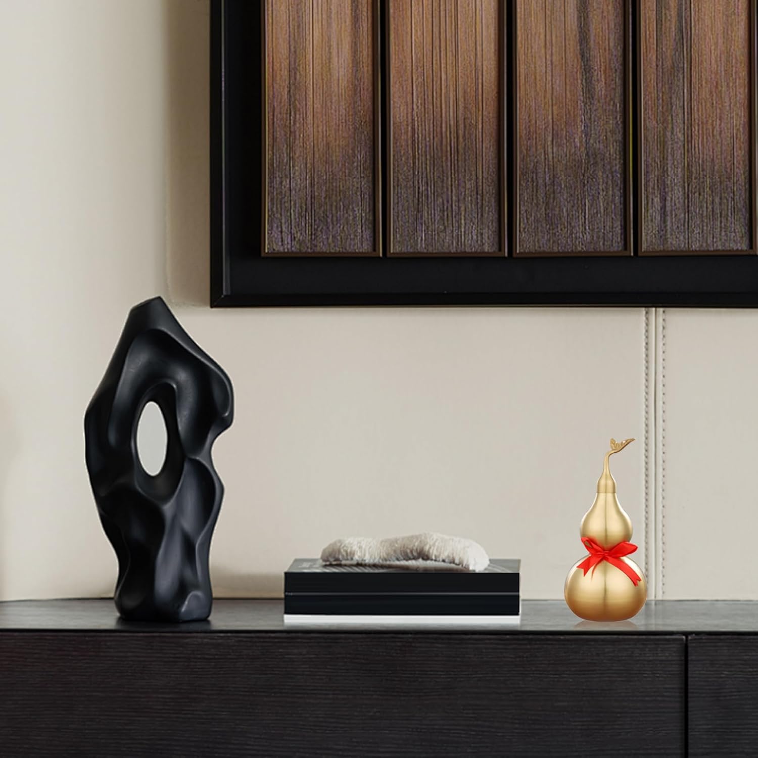 Gourd 8 inch Brass Wu Lou with Opening Lid & Leaf Symbol of Health Longevity and Prosperity Feng Shui Decor for Home Office