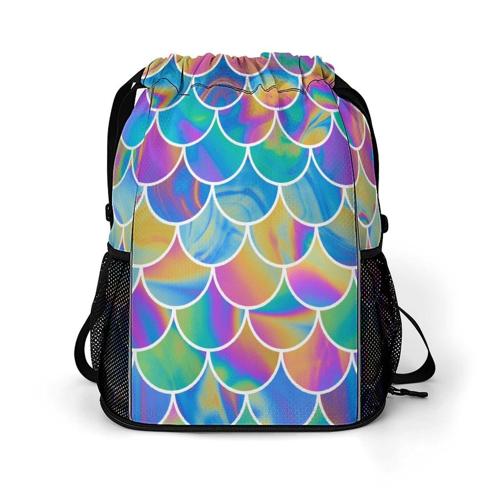 Colorful Scale Summer Drawstring Gym Backpack Bulingling Sports Travel Daypack Sackpack Pockets String Cinch Bag for Men & Women