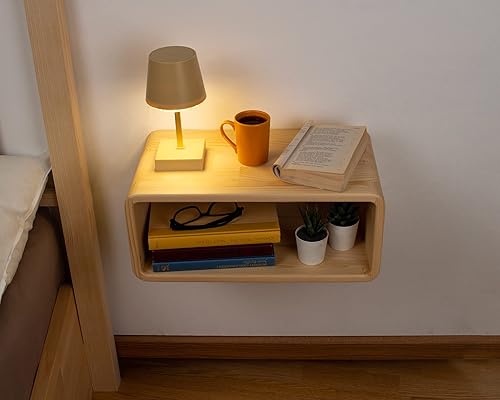 Miniatura 6 de Mesita de noche flotante de madera, mesita de noche, estante de mesita de noche, hecho a mano, estante de noche montado en la pared, estilo