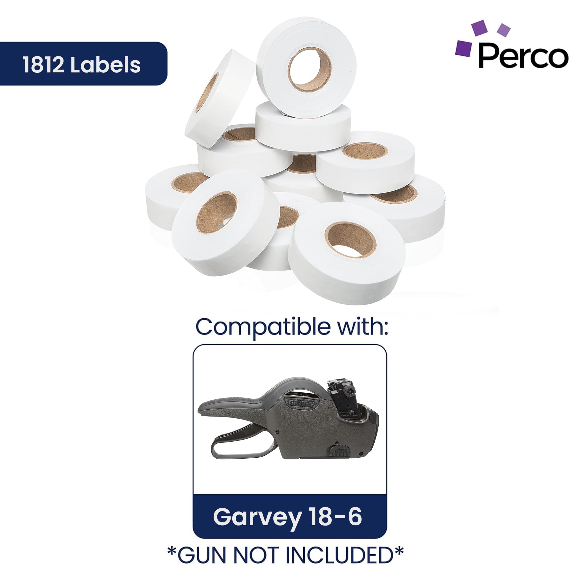 1812 Etiquetas de precios blancas para pistola de precio de una línea Garvey 18-6, 11 rollos - 14,000