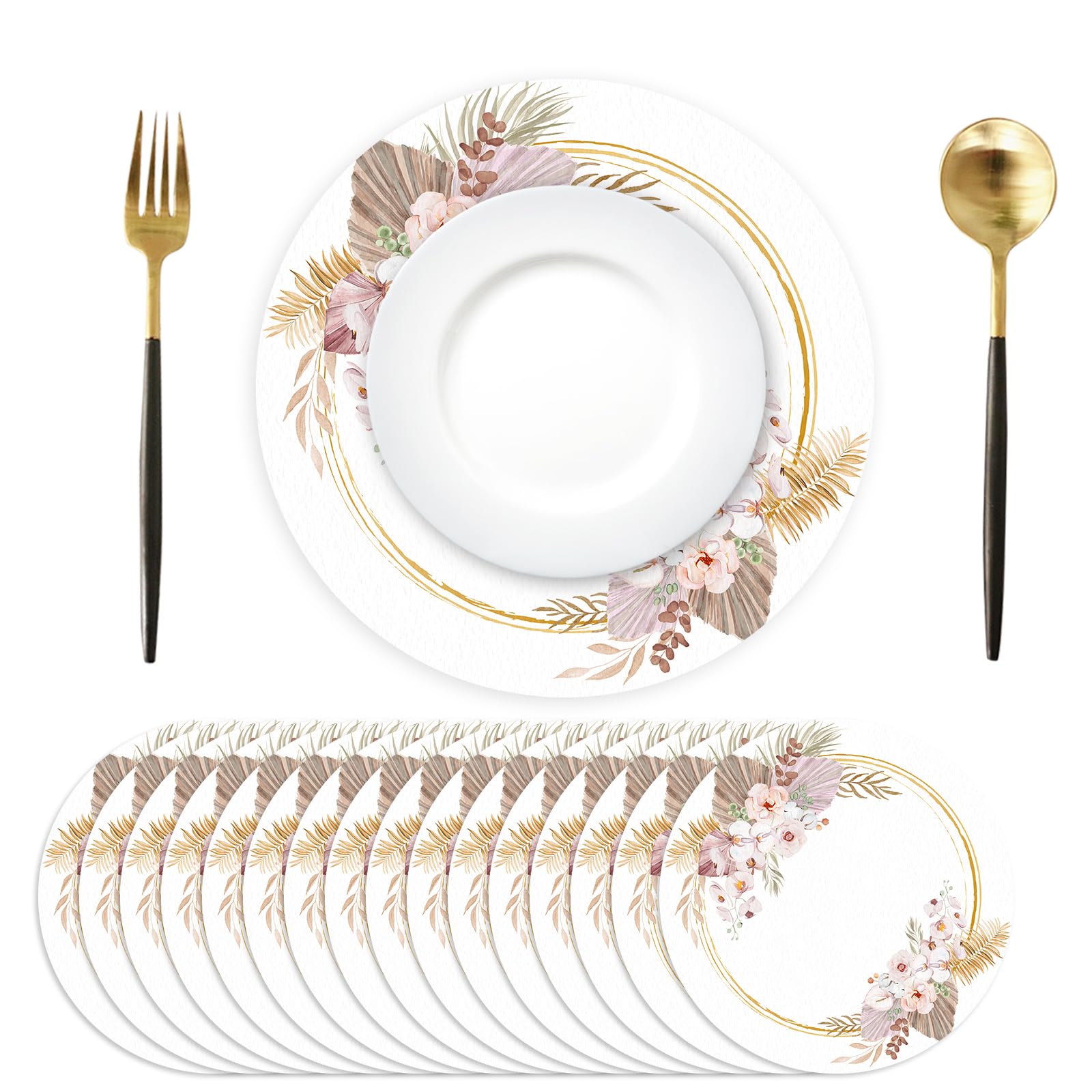 Set de table rond jetable en papier 35 cm pour une table de mariage d'automne