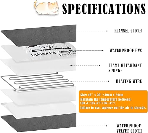 Miniatura 5 de Kiroto Almohadilla térmica para exteriores para gatos, almohadilla térmica para mascotas para gatos en el exterior, almohadilla térmica impermeable