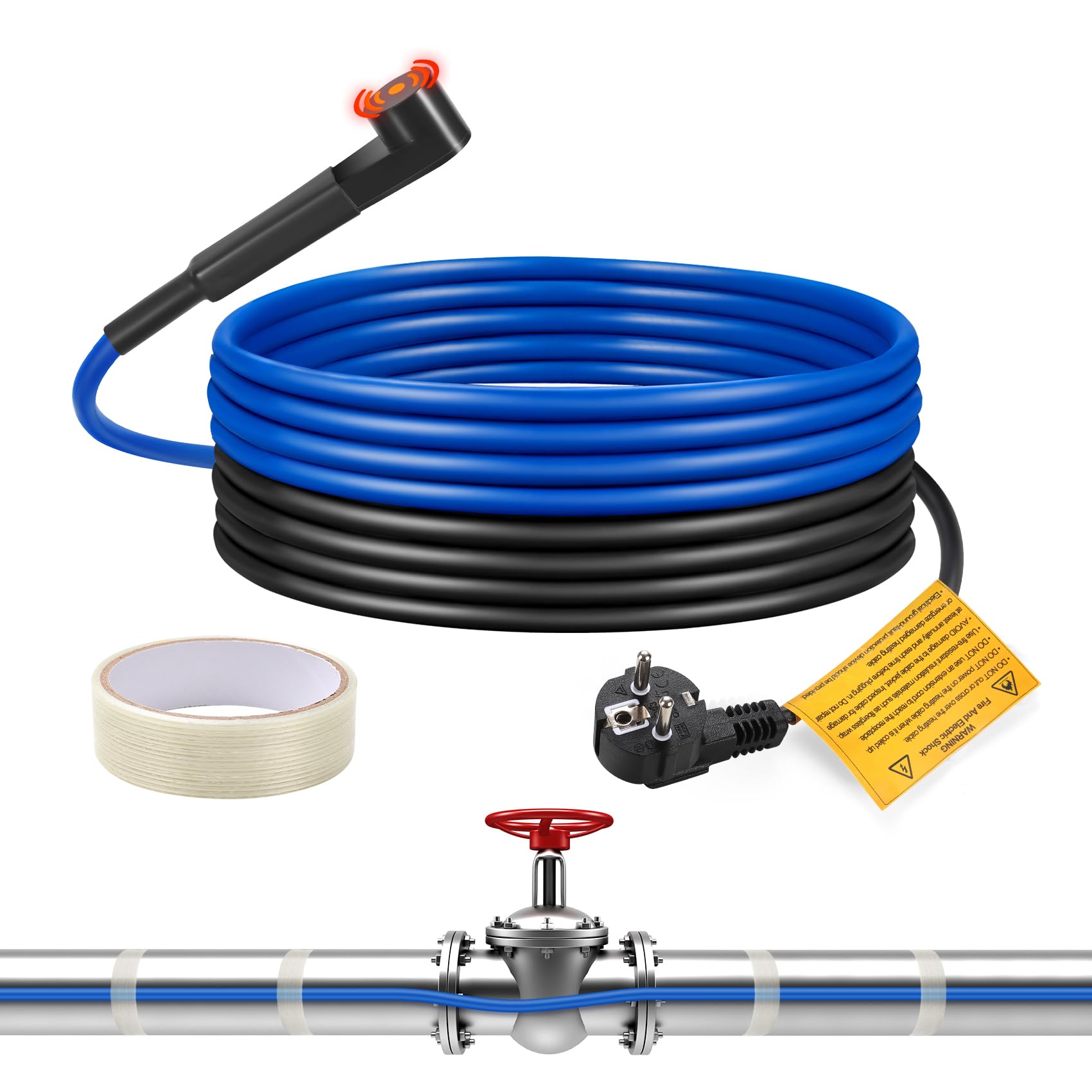 Câble Chauffants Antigel,Cable Chauffant Autorégulant 4M avec Thermostat pour Protéger les Conduites d'Eau,Tuyaux de Maison en Métal/Plastique,Distributeur d'eau pour Animaux,15W/M
