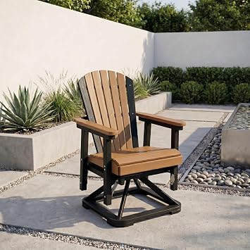 HDPE Outdoor Swivel Glider Rocking Chair, Oversized Patio Rocking Chair with 360 Swivel & Smooth Glide, Heavy Duty Outdoor Chair for Porch, Deck, Lawn, Poolside Black,Teak