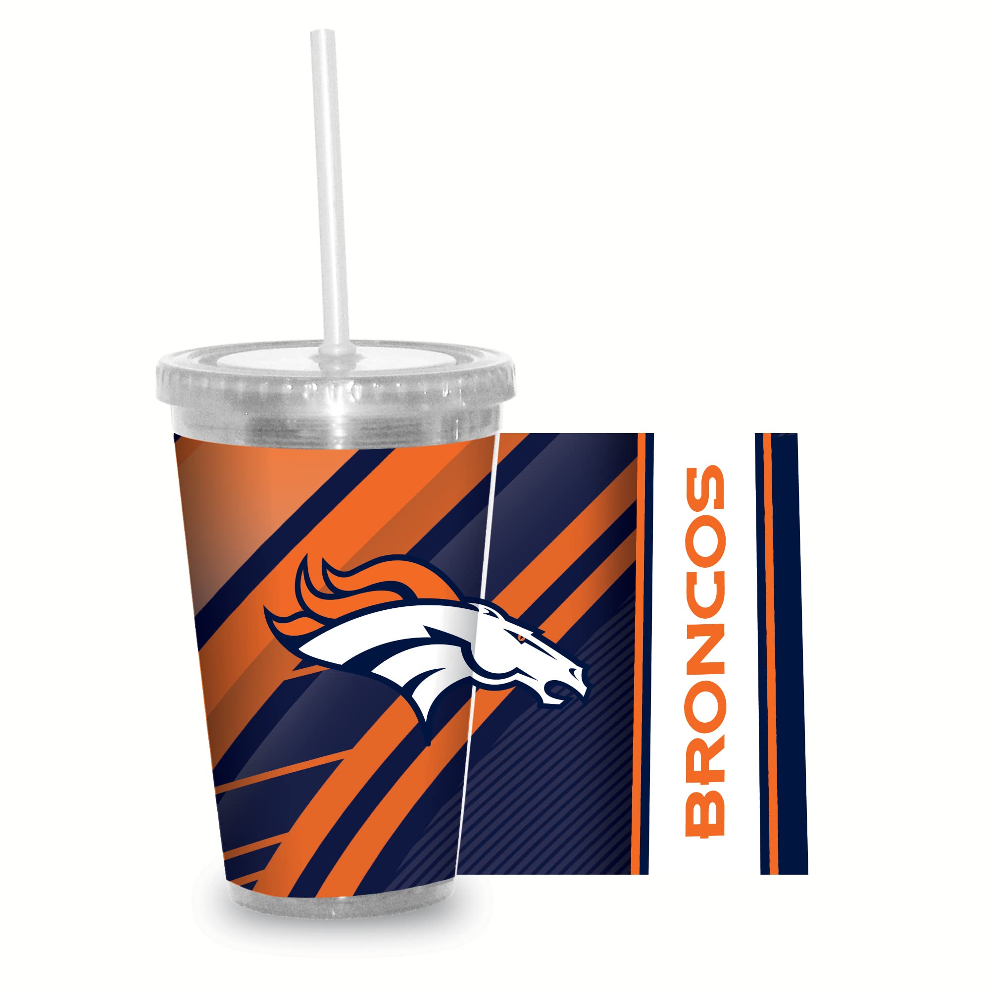 Verre NFL Denver Broncos paille gobelet transparent réutilisable Rico Industries 473 ml