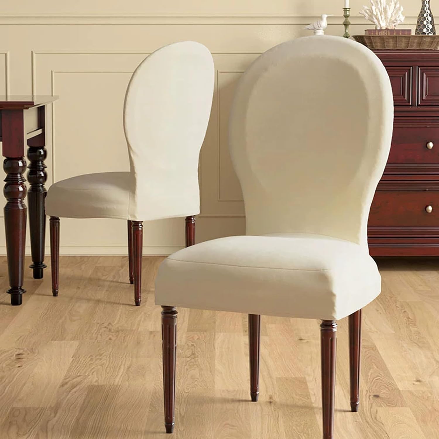 Round Back Dining Chairs Slipcovers, High End Velvet Curved Back Dining Chair Cover, Set of 2/4/6 Dining Room Chairs Covers Without Arms Modern Oval Side Chairs for Hotel Restaurant
