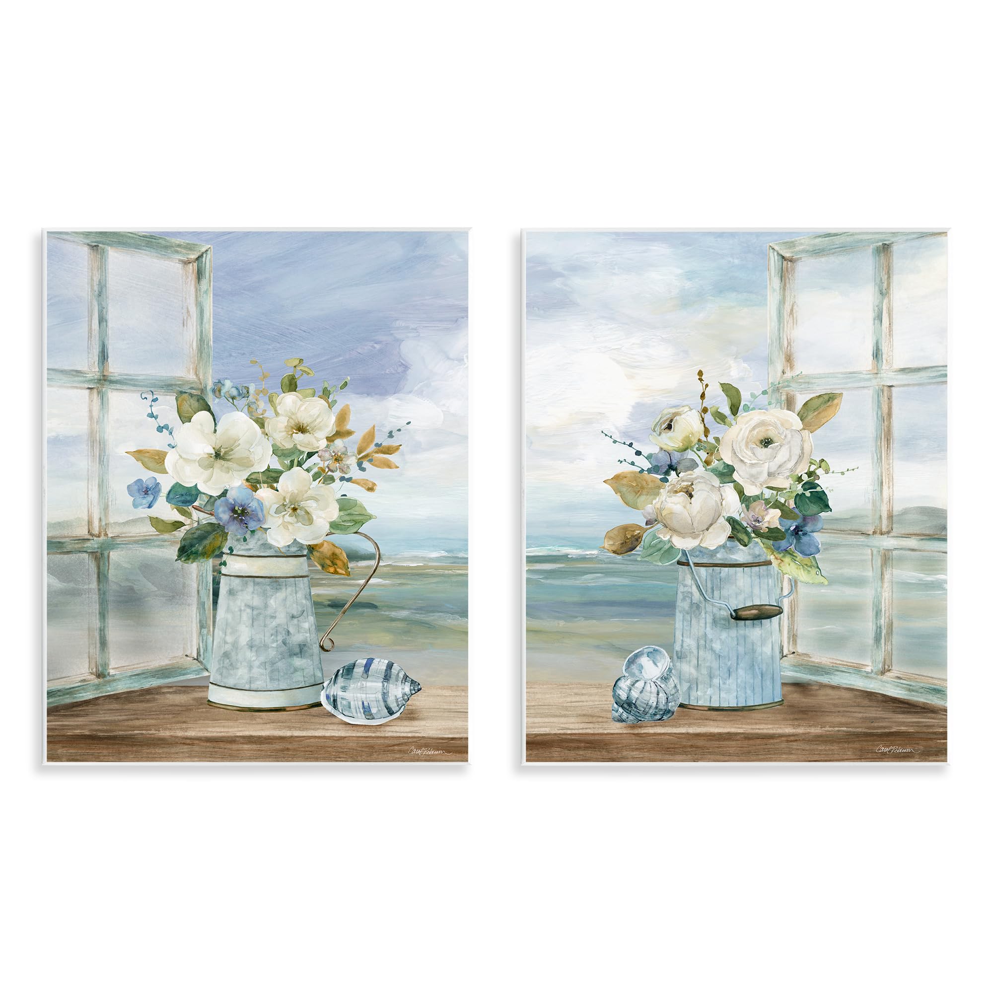 Stupell Industries Unframed 'Seaside Bouquets In Window'| 2Pc Wall Plaque Art Set