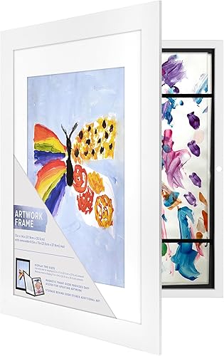 Miniatura 7 de MCS Marco de obras de arte para niños, marco magnético intercambiable con almacenamiento para arte infantil, 11 x 14 pulgadas con paspartú de 8.5 x