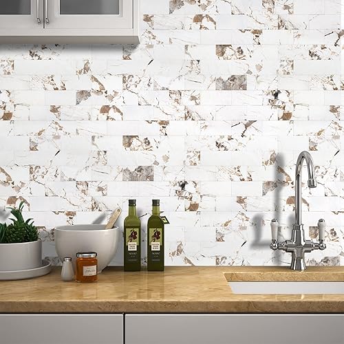 Miniatura 3 de STICKGOO 10 hojas de salpicaduras para despegar y pegar, panel de pared compuesto de aluminio 3D, calcomanías de azulejos de metro blanco Bélgica