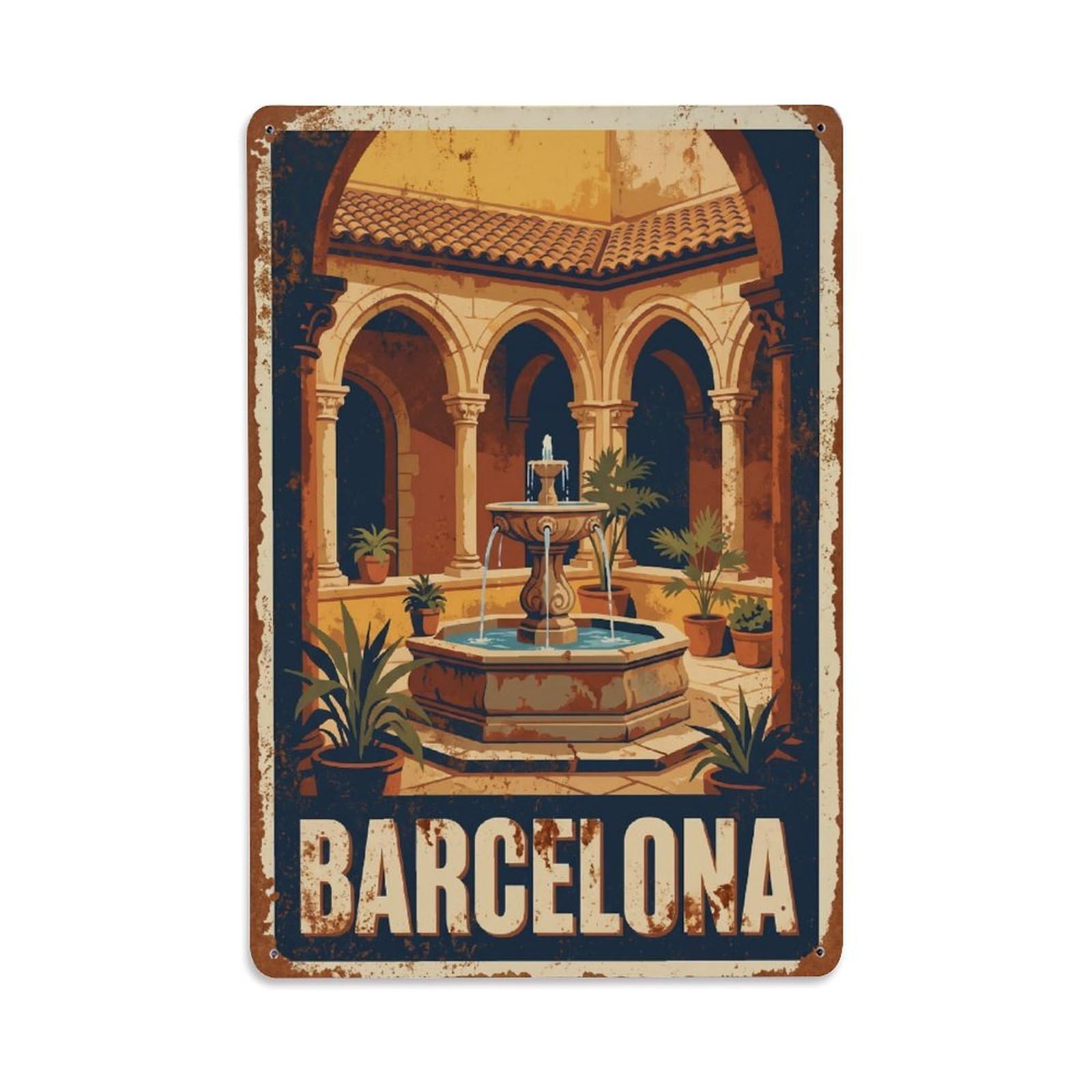 Vintage Travel Courtyard Spain Hidden Metal Tin Sign