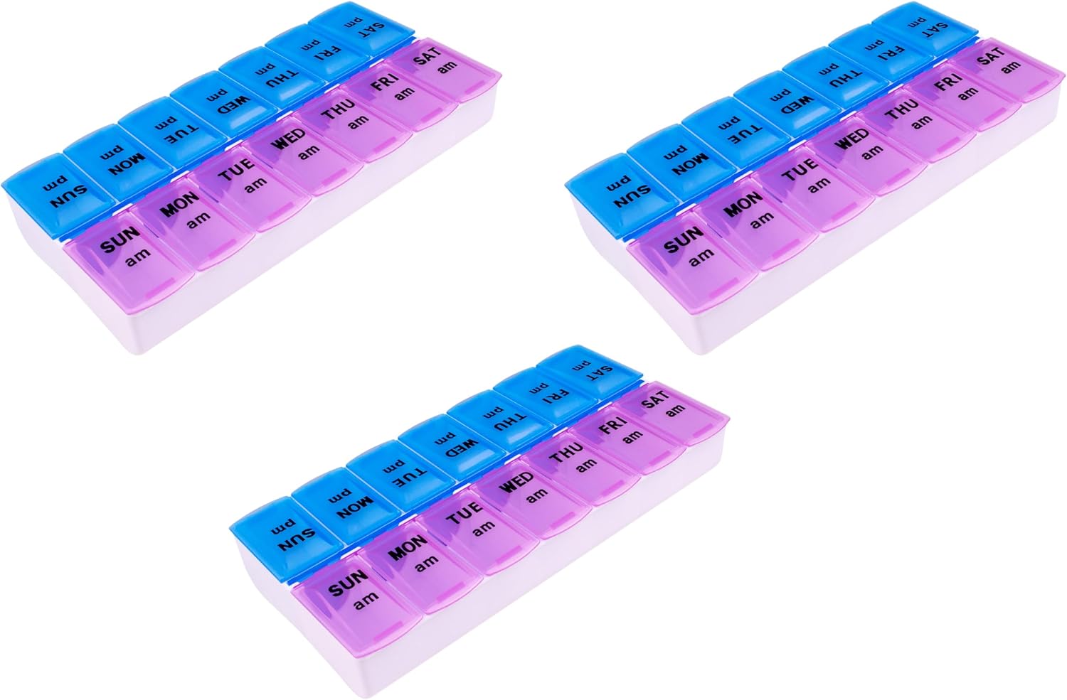 Apex Twice-A-Day Weekly Pill Organizer, Weekly Pill Organizer, 2 Times a Day Color-Coded, Easy-Open, See-Through Lids, Organize Medication or Vitamins by AM, PM or Morning and Bedtime, Assorted