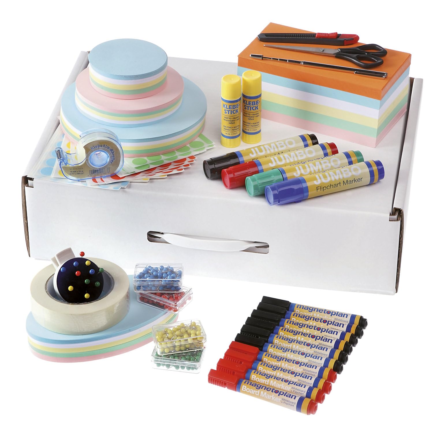 magnetoplan Trainer-Basis-Set | Inkl. 2800 Teile | HxBxT 480x330x125mm | Mit umfangreichem Moderationszubehör | Tragbarer Kartonkoffer für Schulungen & Seminare | Made in Germany