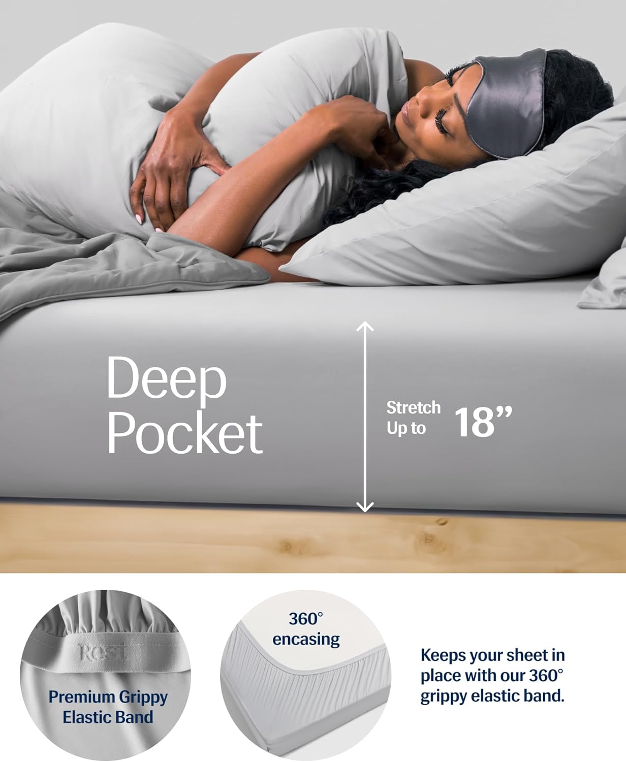 REST® Evercool®+ Cooling Comforter Set, Cali King, Light Gray, 4pcs Cooling Blanket, Wrinkle-Free Deep Pocket Fitted Sheet, 2 Silver-Infused Pillowcases for Skin and Hair Bed Set, for Ultra Comfort