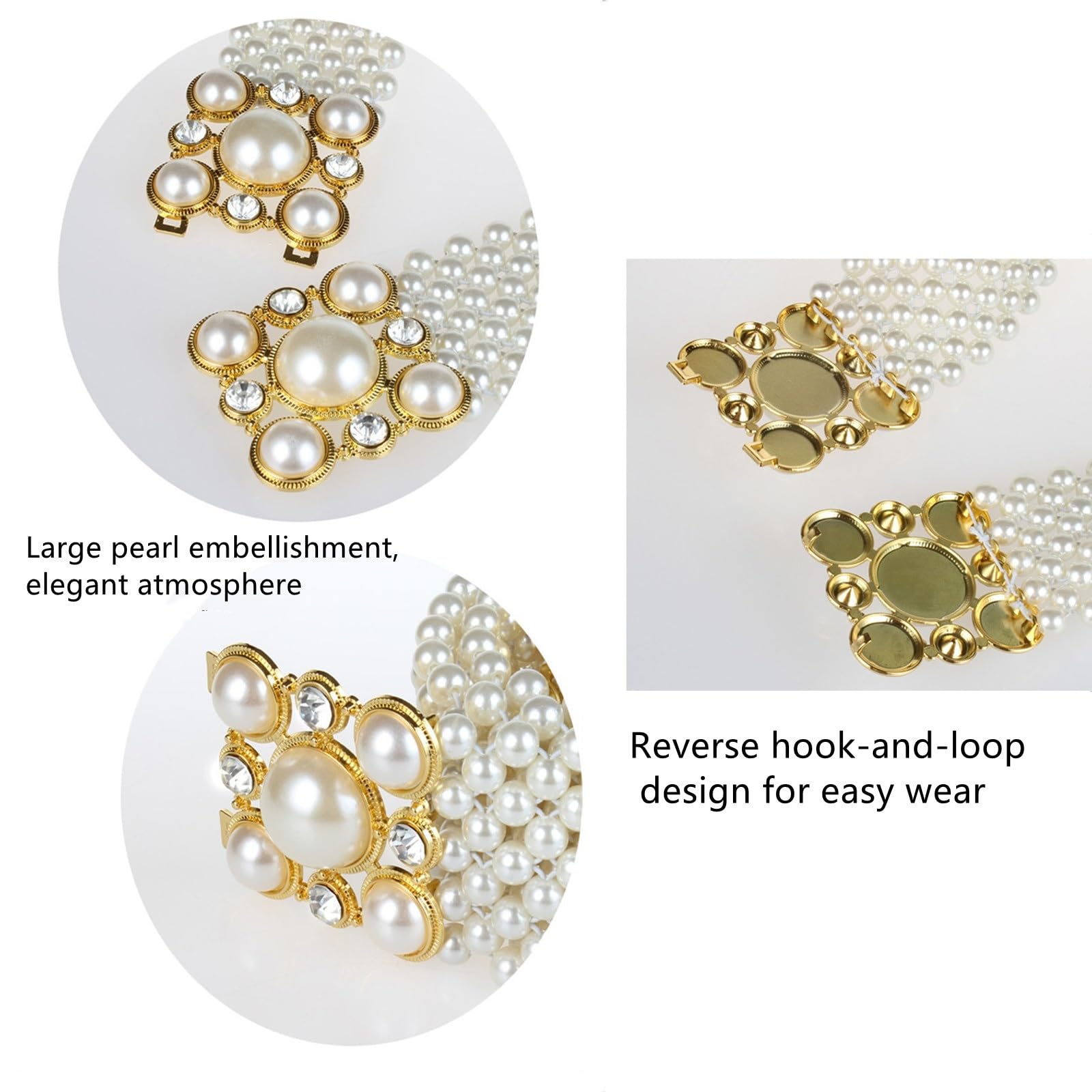 Amazon.com: Women Elastic Pearl Wide Waistband Fashion 