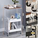 3 Tier Side Table Small End Table Metal Rolling Utility Cart with Storage Shelf, Sofa Table Snack Tray Beside Couch Console Tall Night Stand for Living Room, Bedroom, Kitchen, Office, Bathroom (White)