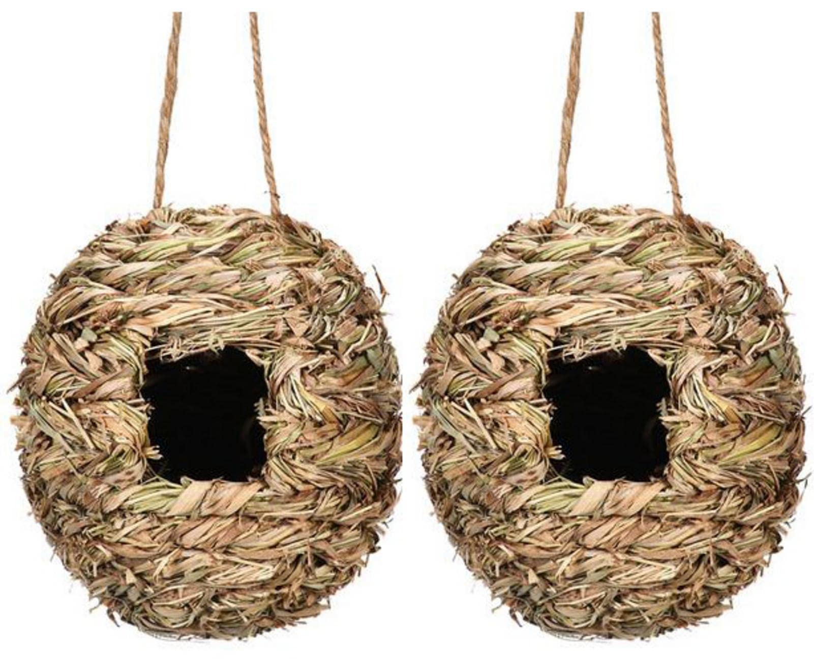 Fulenyi Beige Spherical Bird Nester - 2 Pack Bird House Nesting For Cage Or Outdoor, Hanging Bird Nest Pouch And Roosting Pocket, Natural Handmade, Small Bird Nest For Hummingbird