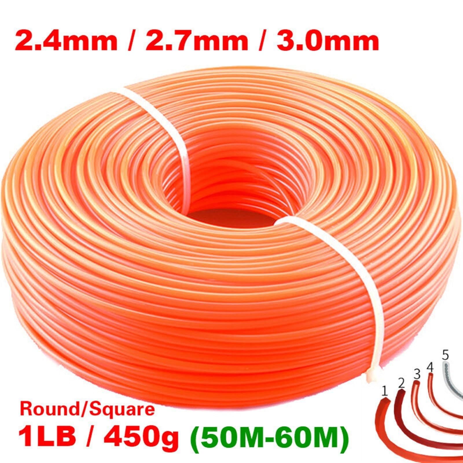 2,4 mm/2,7 mm/3 mm 450 g filo di nylon trimmer filo filo filo di ricambio rotondo/quadrato
