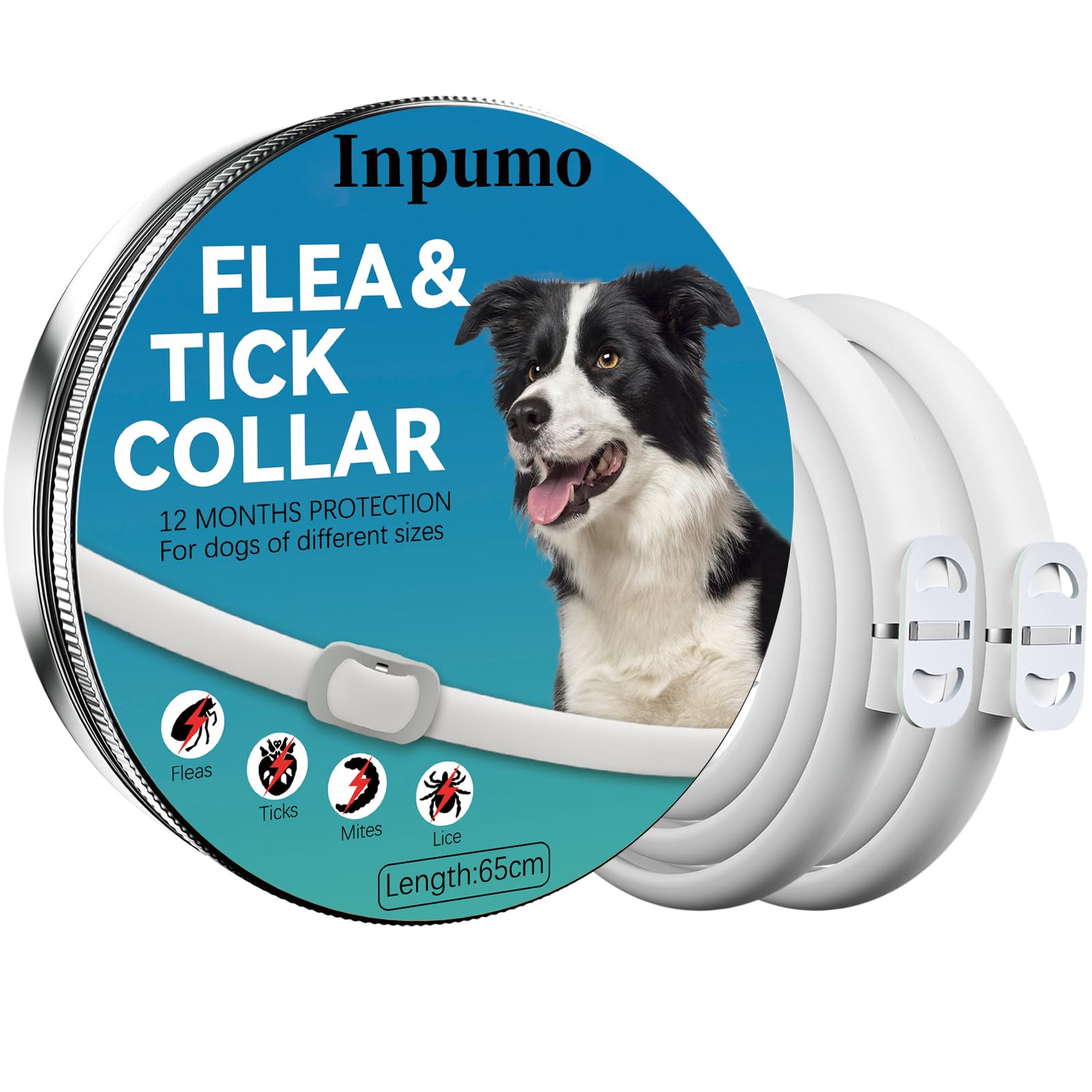 Inpumo Collar Antiparasitario Perros, Collar Antipulgas Perros, Antipulgas Impermeable Fórmula Natural Apto para Todos los Perros 2pack