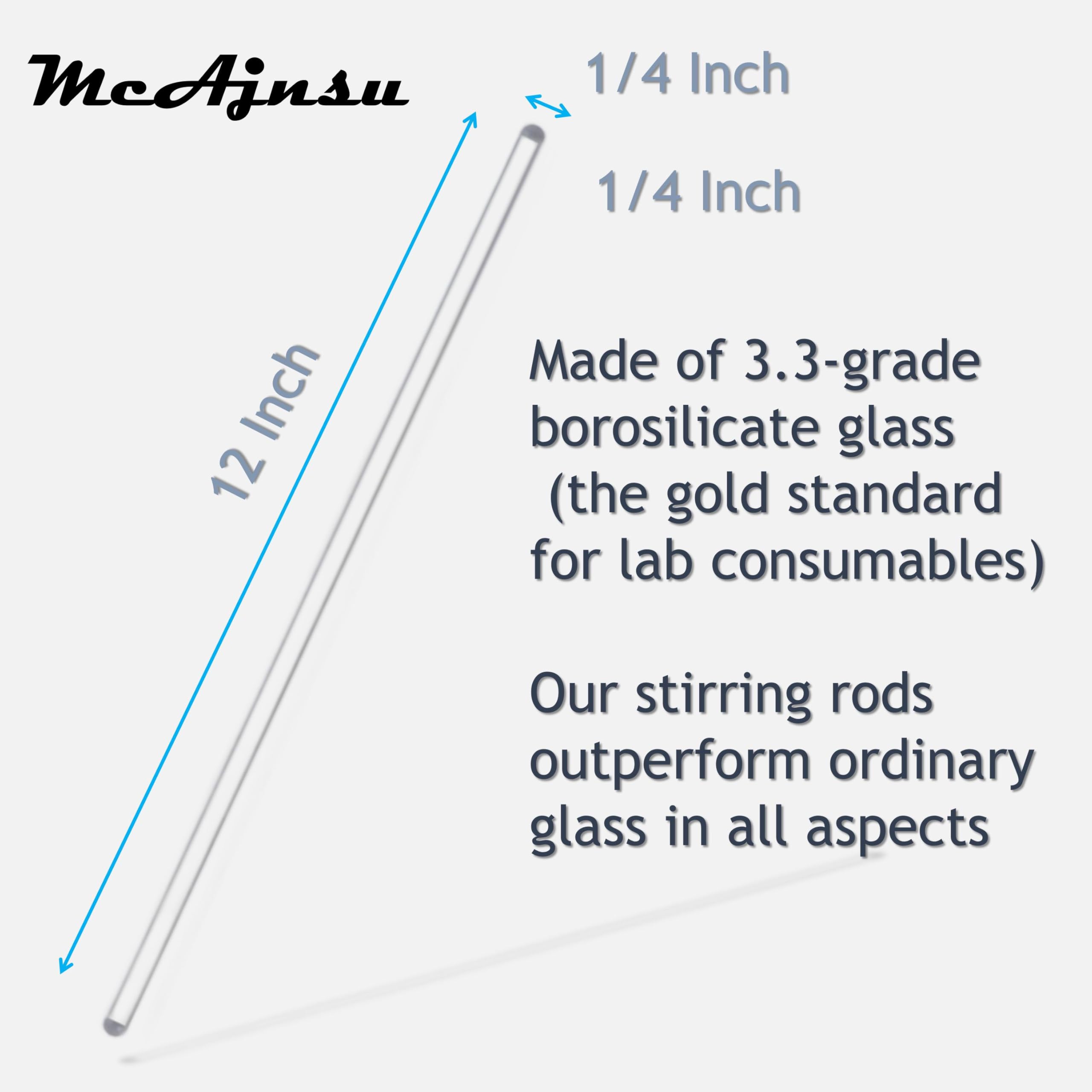 9Pcs Borosilicate Glass Stirring Rods 12" Long 1/4" Diameter Round Ends for Lab/Classroom/Home Use — Amazon image 2