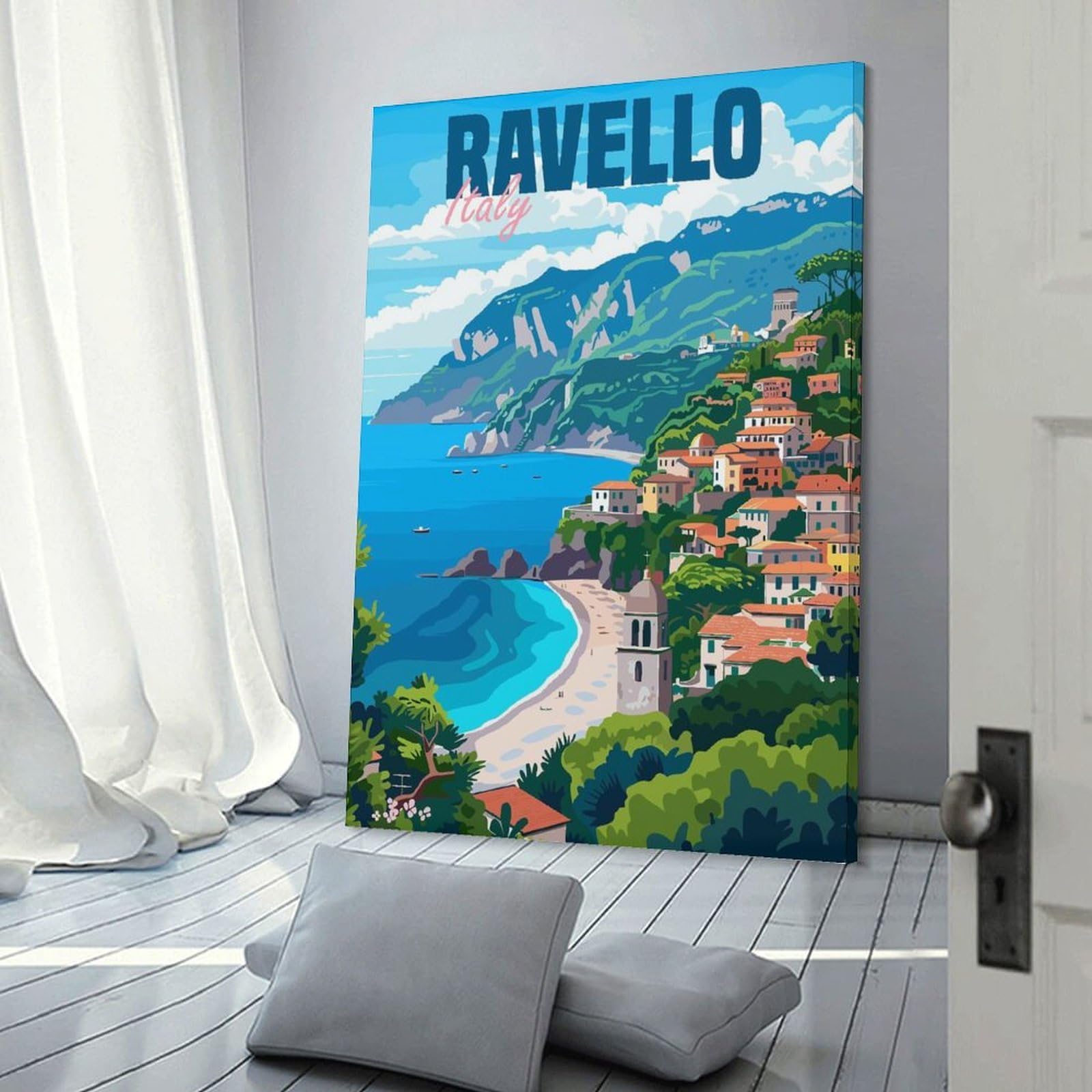 Junmoney Ravello Italy Decorative Wall Artwork 24x36inch(60x90cm), for Living Room, Bedroom, Office Or Hallway, Decorative Artwork with Broad Appeal