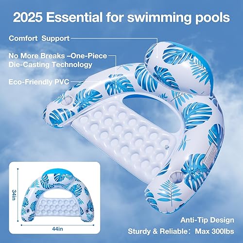 Miniatura 2 de Flotadores de piscina para adultos, sillas de salón flotantes, flotadores inflables de piscina con portavasos, 2 parches de reparación para