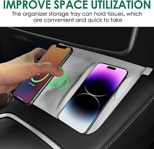 Miniatura 6 de ONKENTET Alfombrilla de silicona de carga inalámbrica para consola central, compatible con Tesla Model 3, modelo Y 2023, 2022, 2021, accesorios