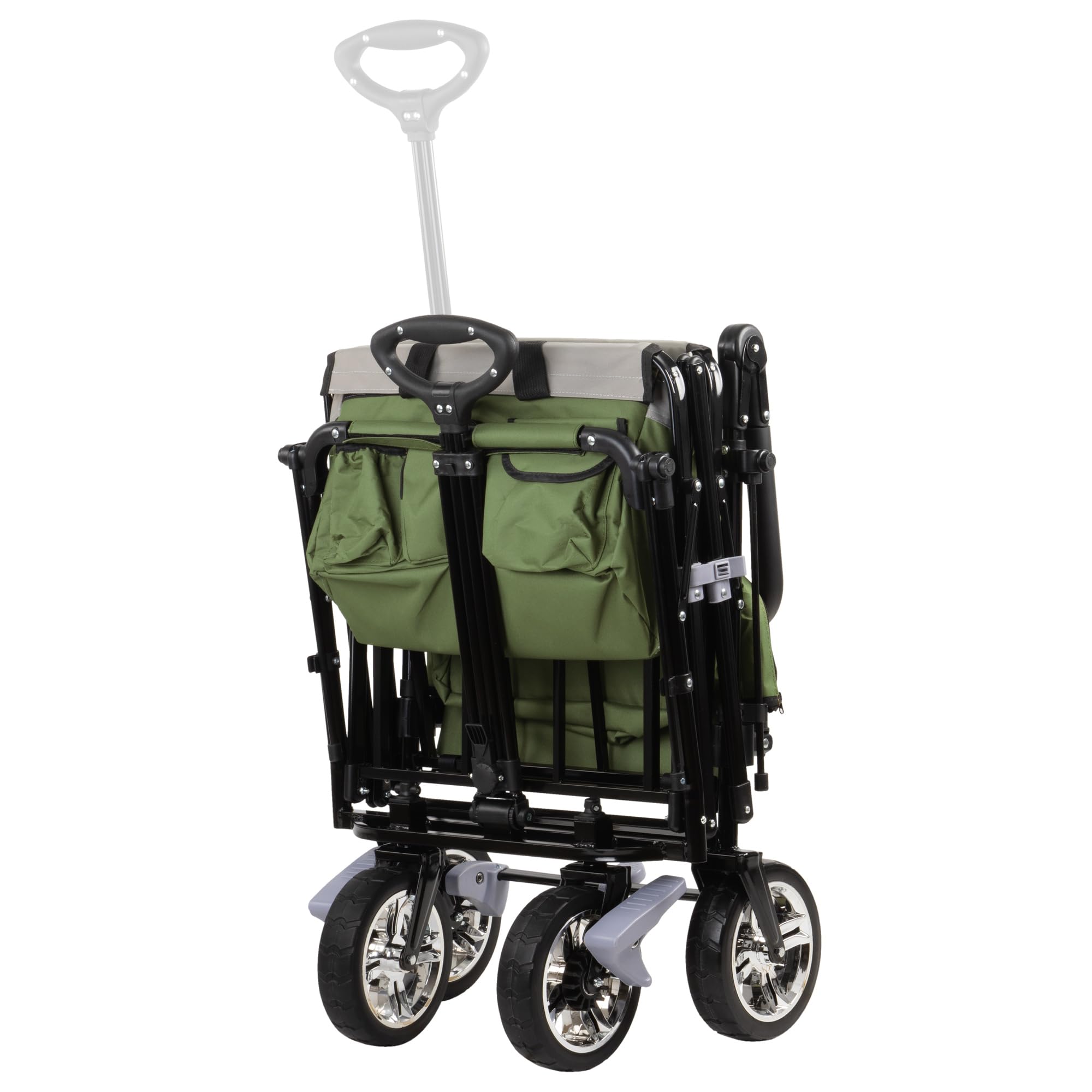 Zelsius Chariot de transport pliable avec toit | Vert/gris | Chariot de transport avec système de sangle | Chariot à main pliable | Chariot de jardin pliable avec toit pare-soleil et diable de