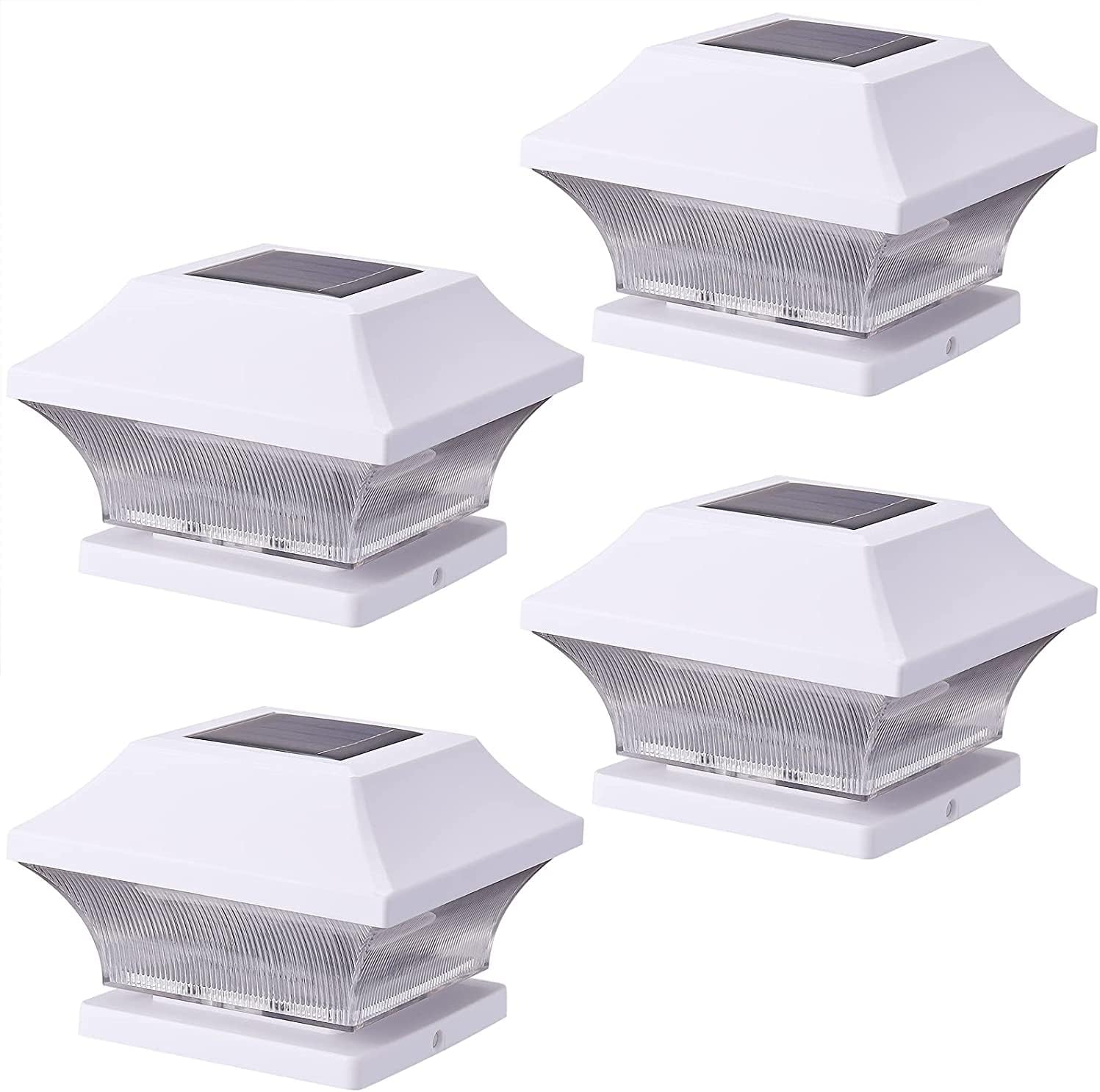 2 Color LED Solar Post Cap Lights for Fence Post,4x4 5x5 Outdoor Post,Warm White and Day Light Selectable,Pack of 4,White