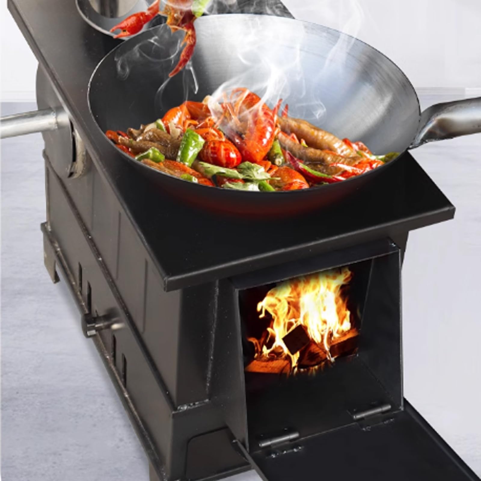 Stufa a Legna con Forno Saldatura Complessiva Senza Soluzione di continuità, Fornello da Campeggio con Tubo Camino per Campeggio Riscaldamento e Cucina(S)