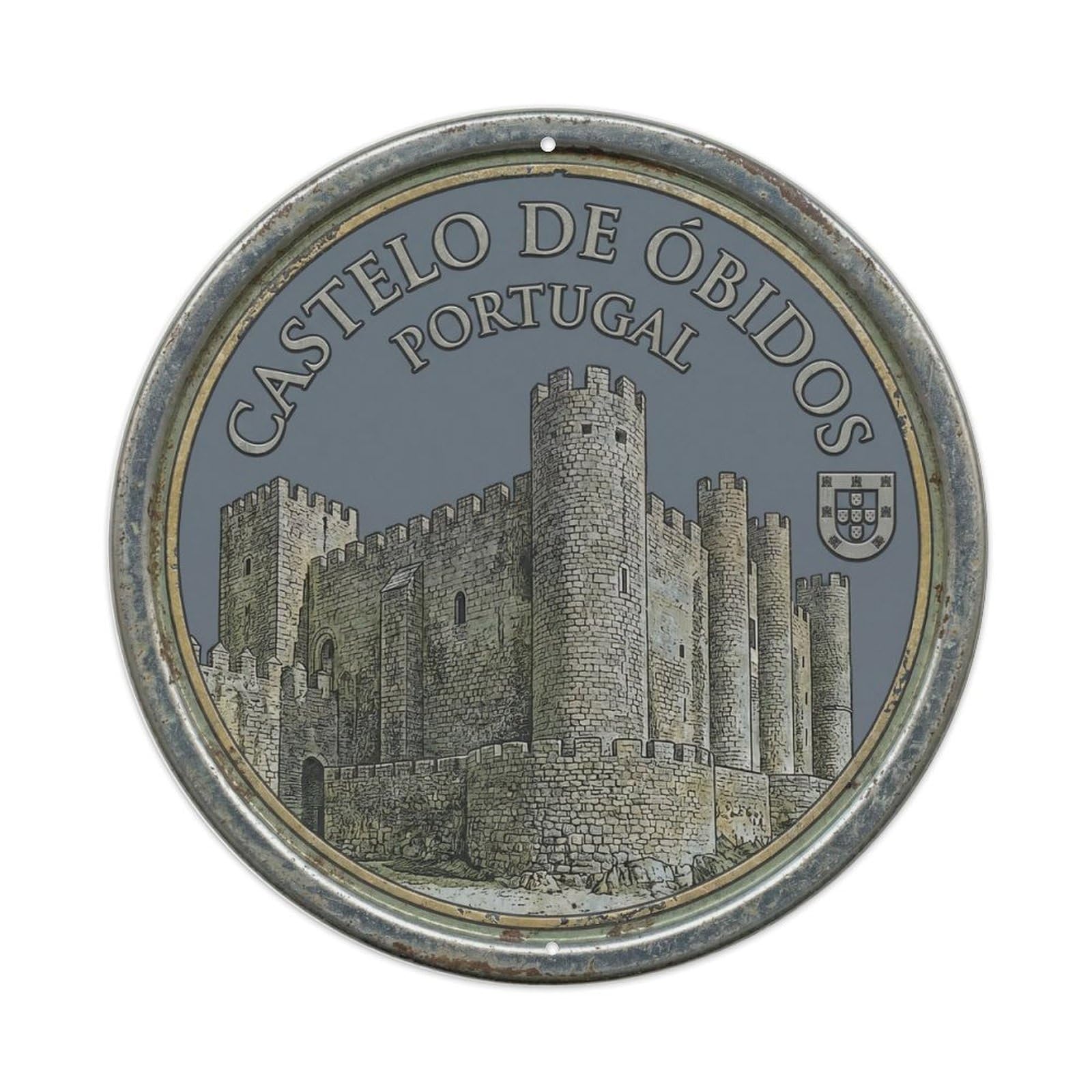 Castle Fortified Study Stronghold Metal Tin Sign Plaque Wall Decor for Cafe, Club Bar, Office, Home Garden Round Metal Poster 8x8Inch
