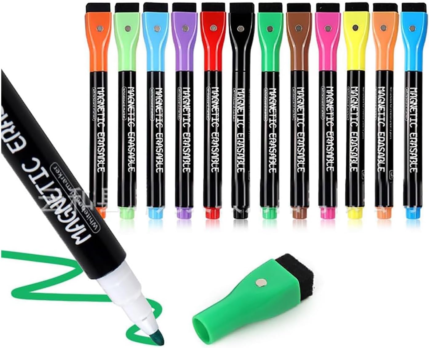 Joyzzz Dry Erase Markers, 12 PCS Dry Erase Markers Fine Tip with Magnetic Design, Whiteboard Markers with Eraser, Magnetic Dry Erase Marker for Kids Teacher School, Calendar Boards and Office Work