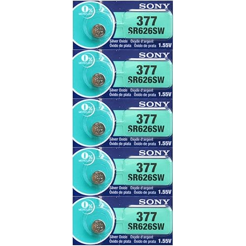 Sony Battery 377 (SR626SW) Silver Oxide 1.55V (5 Batteries Per Pack)