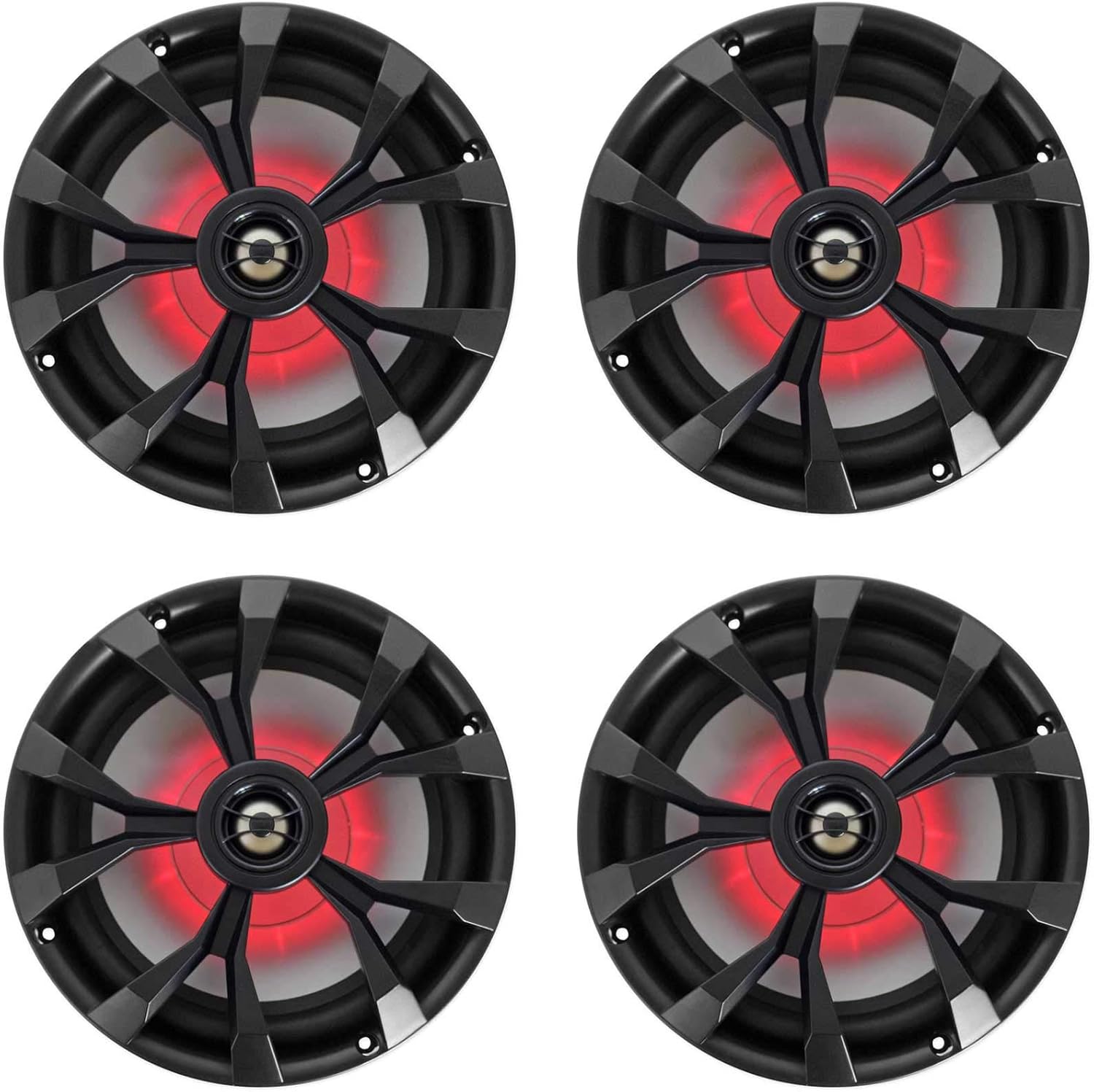 Rockville RKL80MB Bundle: (4) 8” 900W Black Marine Boat Speakers w/LED Lights, IP66 Waterproof, Beat Sync LEDs, Stainless Steel Mounting Screws, for Marine/ATV/UTV, 4-Piece