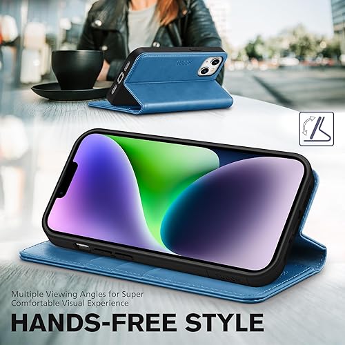 Miniatura 5 de TUCCH Funda tipo cartera para iPhone 14 de 6.1 pulgadas, piel sintética de alta calidad con bloqueo RFID, ranura para 3 tarjetas, diseño de libro