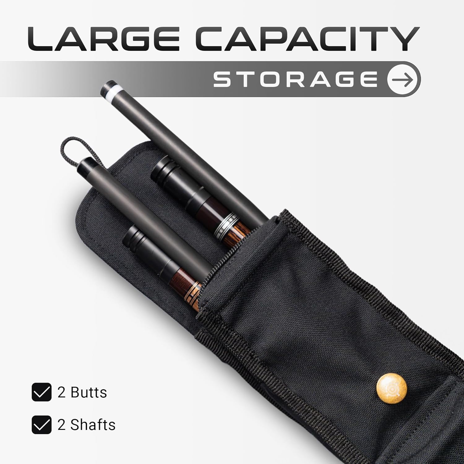 Canvas Soft Cue Case, 2x2 Case, Pool Stick Case, Stick Case Holds 2 butts and 2 shafts, Multi Pocket Billiards Bag, Cue Stick Carrying Bag