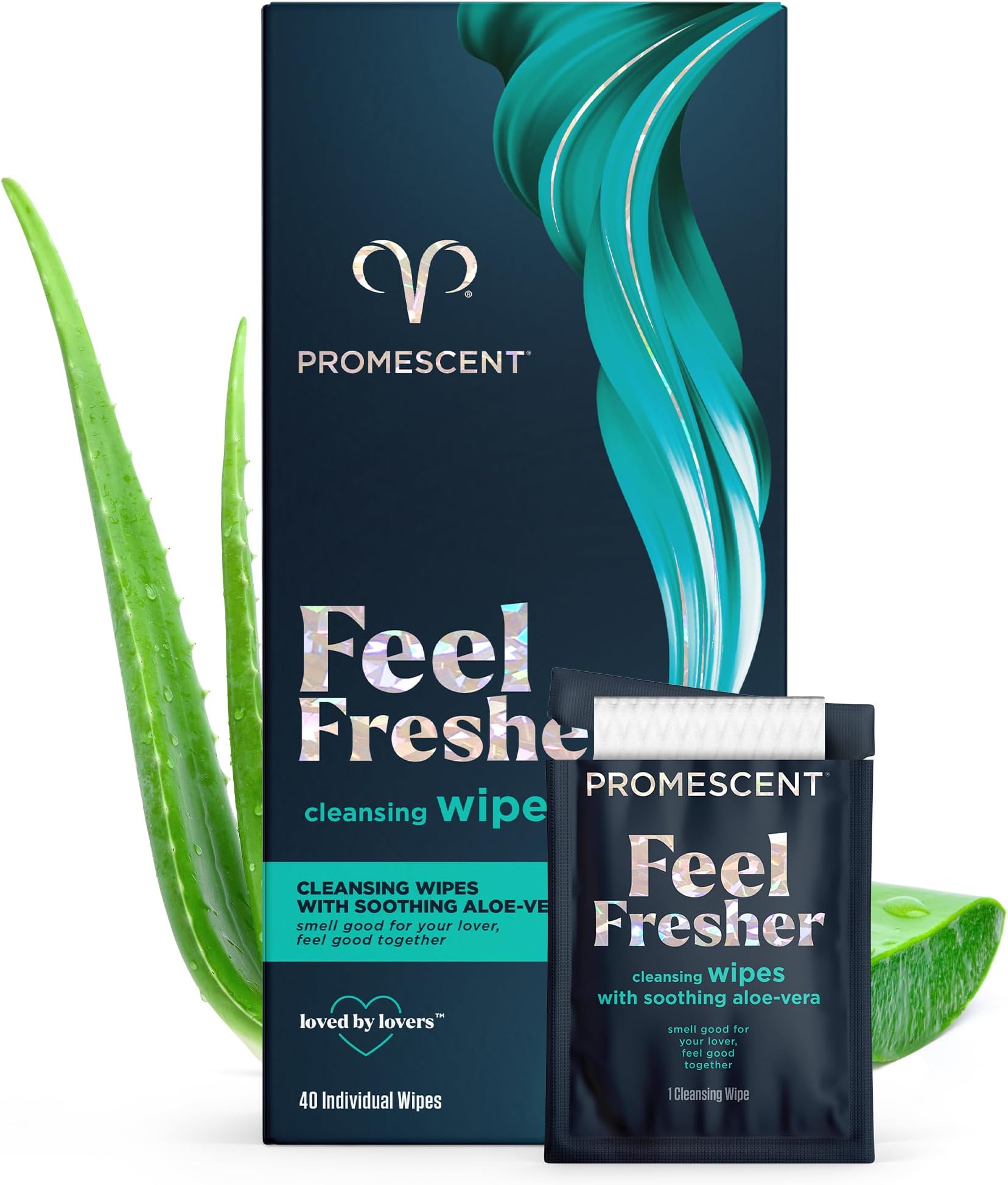 Promescent After Sex Clean Up Wipes Individually Wrapped Made with Aloe Vera, Gentle pH Balanced Formula Sex Wipes for Men, Women & Couples (40 Count)